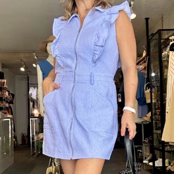 Strut & Bolt Women's Ruffled Zip-Front size small Light Blue Ruffle mini Dress - Picture 1 of 11